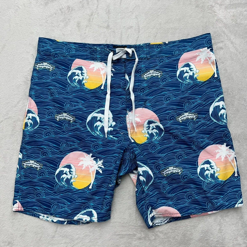 Sierra Nevada Brewing Shorts Mens 38 Blue 7" Board Drawstring Swim Surf Beer